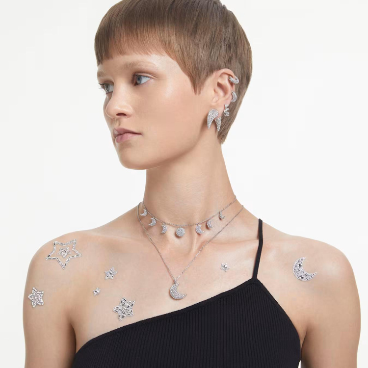 Dextera hoop earrings, Pavé, White, Rhodium plated